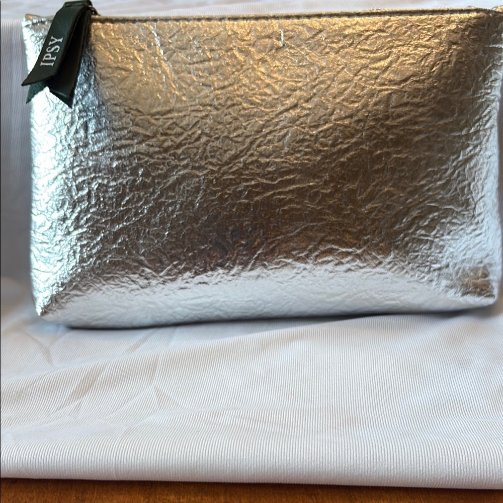 Ipsy Silver Cosmetic Bag with Metallic Finish